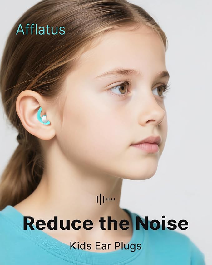 Afflatus Kids Ear Plugs for Sleeping and Small Ear Canls, Age 10-17, Comfort Earplugs for Small Ears, Sleep, Noise Reduction, Concerts, Reusable, Washable (Size S, Pairs*2) (Pack in Bag)