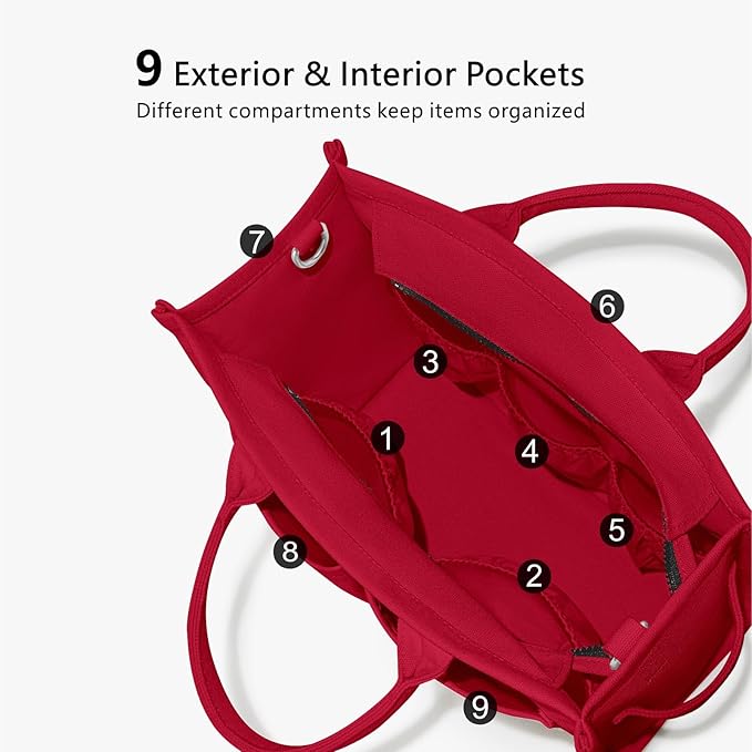 TOPDesign Heavy-Duty Canvas Tote Bag for Women, Adjustable Crossbody/Shoulder Handbag with 9 Pockets, Everything Tote