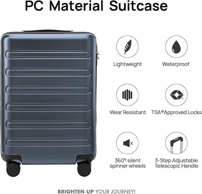 NINETYGO Large Checked Luggage 28 Inch, Checking In Luggage with Smooth Double Spinner Wheels, Hard Shell PC+ABS Suitcase, Lightweight Travel Luggage, TSA Approved (Grey, Andes)