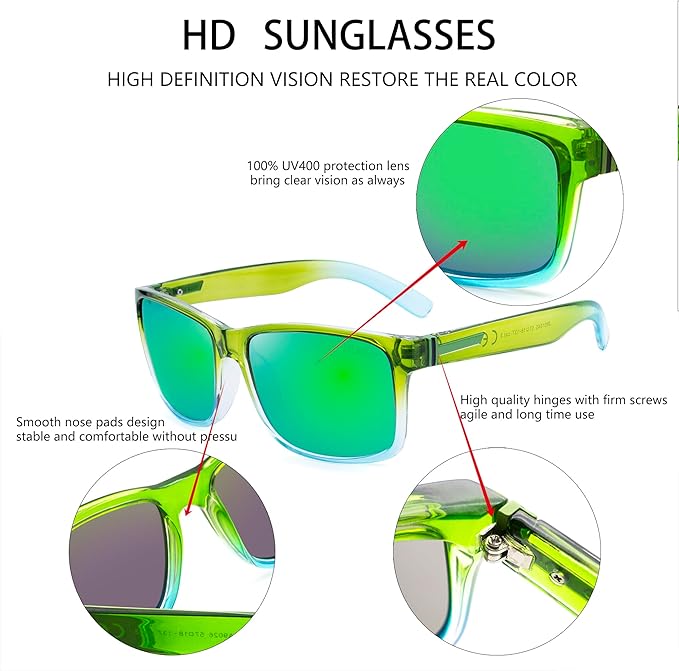 LECKIRUT Vintage Polarized Sunglasses for Men Women Retro Oversized Square Mirror Sun Glasses