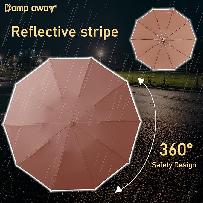 Windproof Travel Umbrella for Rain, Large Portable Reverse Folding Car Umbrella, Inverted Design, Compact Auto Open Close with Durable Waterproof Canopy, Fits Backpack/Women Men, 45.6 Inch