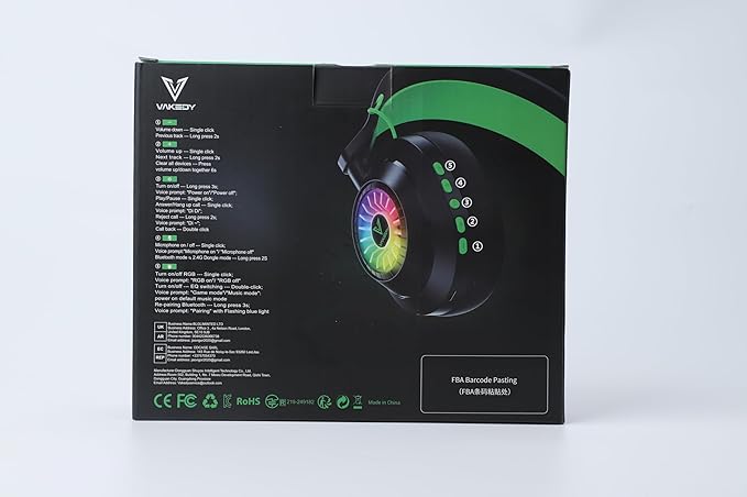 Vakedy HW10 Wireless Gaming Headset for PS5,PS4,PC,2.4GHz Bluetooth Over Ear Headphones with Noise Cancelling Microphone,50Hr Battery Gamer Headsets for Switch, Laptop,Mobile,Mac,Cool RGB (Black)