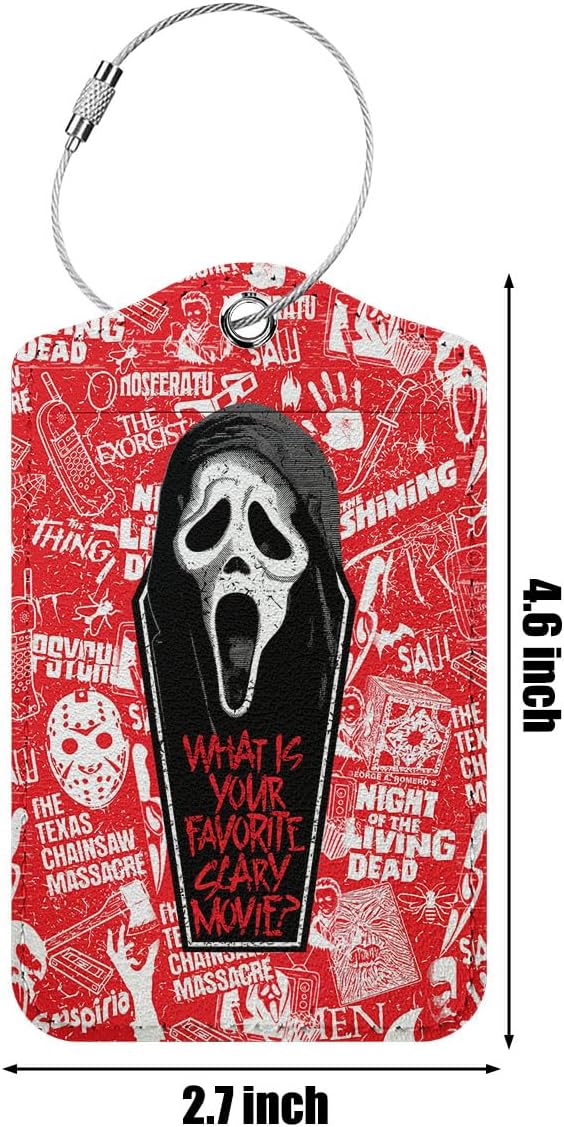 Horror Movie Luggage tag, Suitcase Tags with Privacy Flap and Metal Loop, Ghost Spooky Movie Fans Luggage Tags for Suitcases, Identifiers Travel Essentials Bag Tags for Luggage, Gifts for Friend