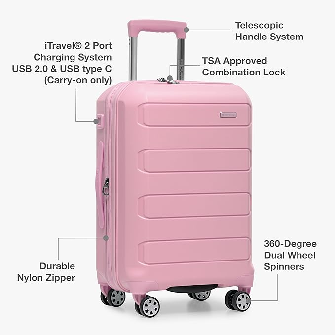 Traveler's Choice Pagosa Indestructible Hardshell Expandable Spinner Luggage, Pink, 22-Inch Carry-on
