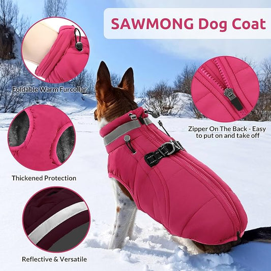 SAWMONG Dog Coat, Warm Dog Winter Coat, Waterproof Fleece Jacket, Cold Weather Dogs Jacket (XS,Rosered)