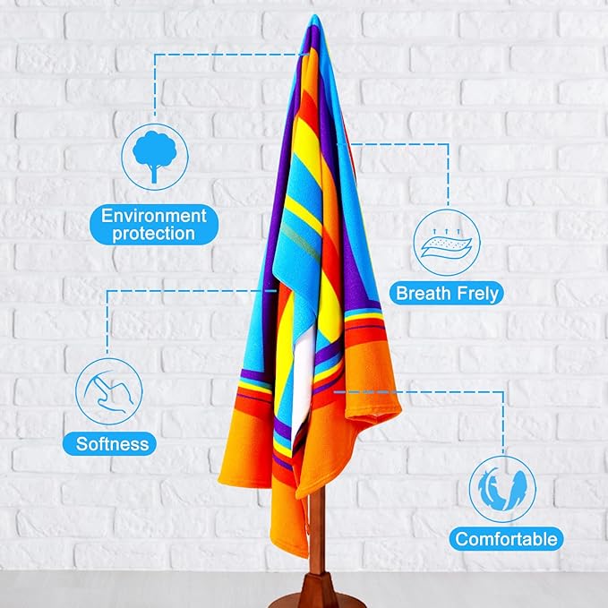 4 Packs Oversized Thin Beach Towel Set, 36 x 72 in XL Extra Large Big Soft Pool Swim Travel Towels Clearance for Adult Women Men Lounge Chair Cover Accessories Essentials Blue Vortex Orange Stripes
