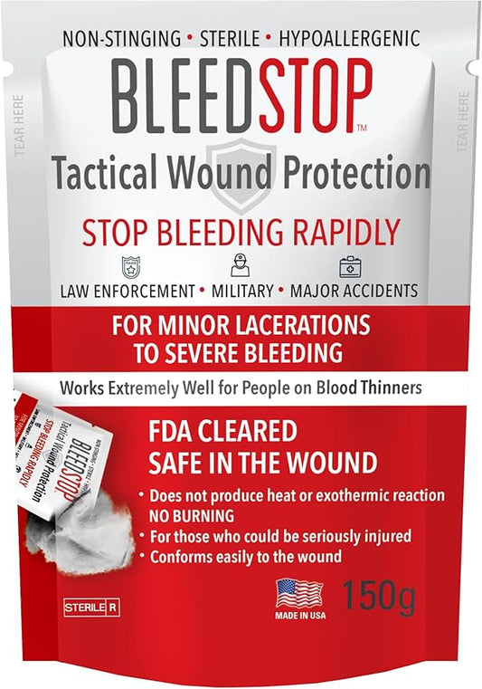 BleedStop First Aid Bleeding Control Powder – Rapid Blood Clotting for Serious Wounds & Nosebleeds, 150 g – Safe for Blood Thinner Patients