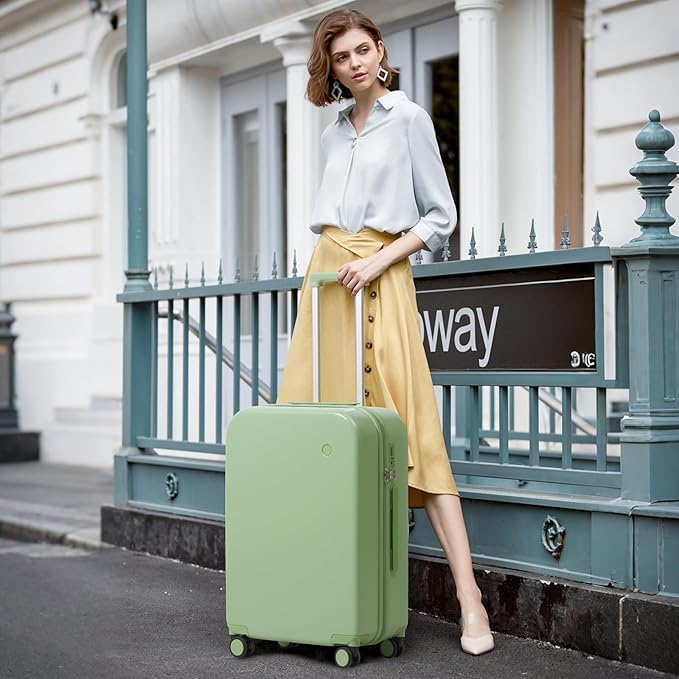 mixi Luggage Suitcase with Spinner Wheels, Hardside Rolling Suitcase PC with Cover & TSA Lock Lightweight Travel Case 26in Checked in, Avocado Green
