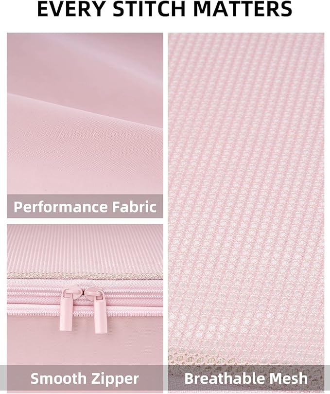 6 Set Compression Packing Cubes for Travel, Large Medium Small Luggage Organizers, Storage Bags for Clothes (6 Pack, Dusty Pink)