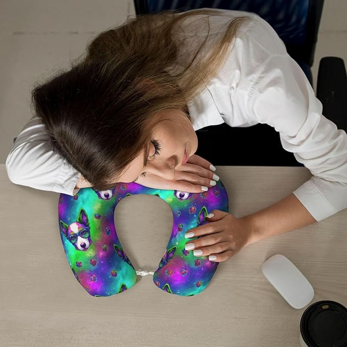 Neck Travel Pillow, Breathable Memory Foam Chin & Head Support Cushion Pit Bull Dog Art for Airplane Car Sleeping Rest