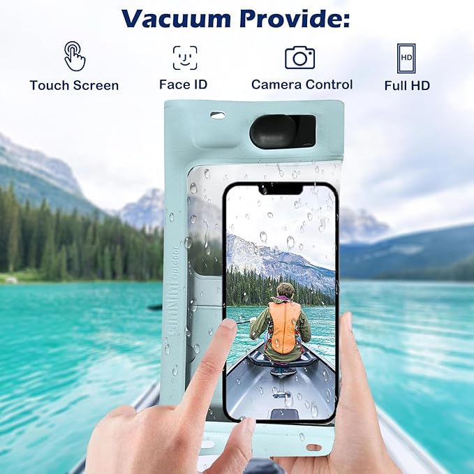 Vacuum Cell Phone Waterproof Phone Pouch iPhone Casemate Waterproof Phone case with Lanyard Small Water Proof Pouch Water Phone Protector Water case for Phone case Water Proof IP68 Max 7” Blue