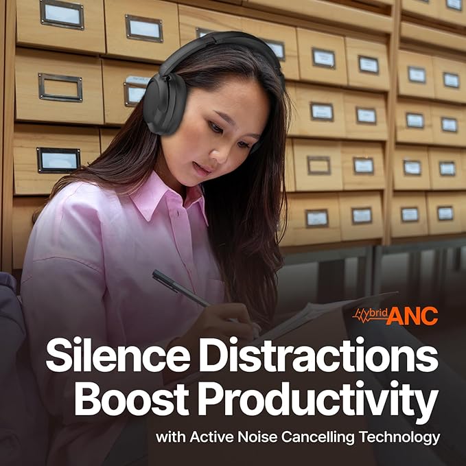 VOKALEN Hyper GO Wireless Over-Ear Noise Cancelling Headphones with Mic, 60H Playtime, Bluetooth Headset, Hi-res Audio,3D Sound Profile, Ultra-Lightweight for Travel, Work, Study (Black)