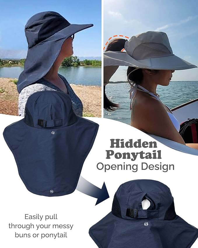 Camptrace Sun Hats for Women Men UPF 50+ UV Protection Wide Brim Hiking Fishing Hat with Neck Flap