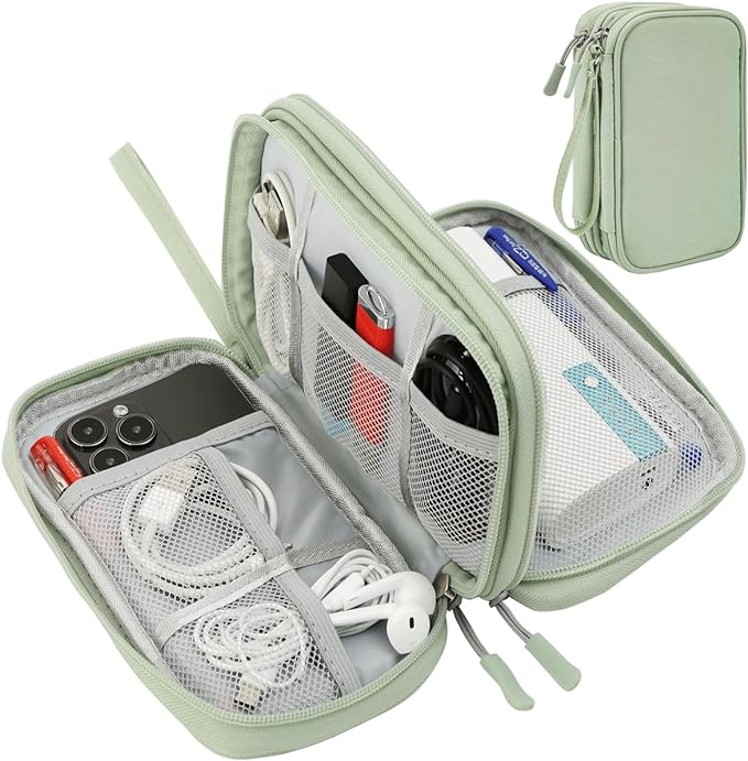 Cord Organizer Travrel Bag, Electronic Organizer Travel Case, Water Resistant Cable Organizer Pouch for Cable, Cord, USB, Charger, Phone, Power Bank, Earphone (Mint Green, Medium)