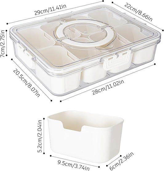 Divided Serving Tray with Lid and Handle - Snackle Box Charcuterie Container for Portable Snack Platters - Clear Organizer for Candy, Fruits, Nuts, Snacks - Perfect for Party, Entertaining