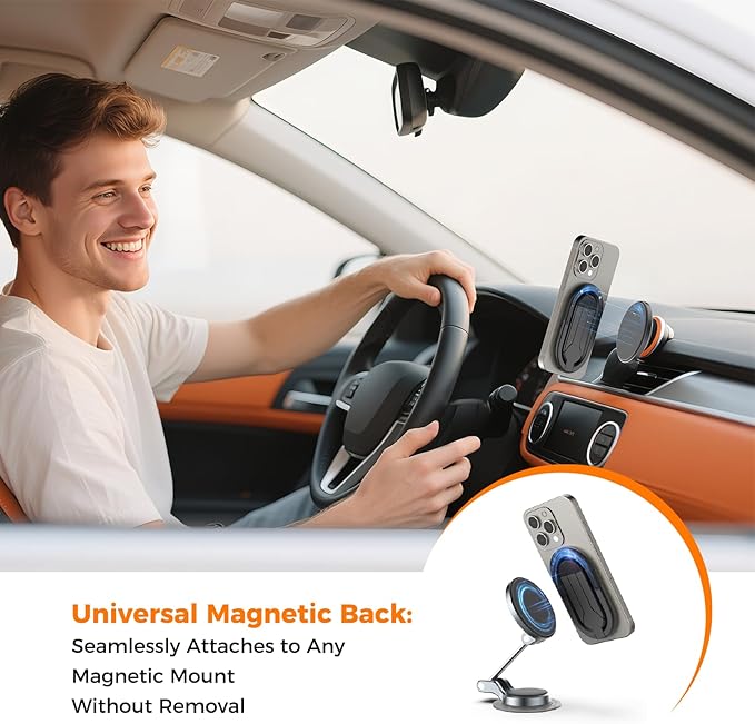 [2025 New] FUVALY Magnetic Phone Grip for MagSafe Phone Tripods 4-in-1 Desk Stand, Phone Ring Holder for iPhone 17/16/15/14 Pro&Android (Black)