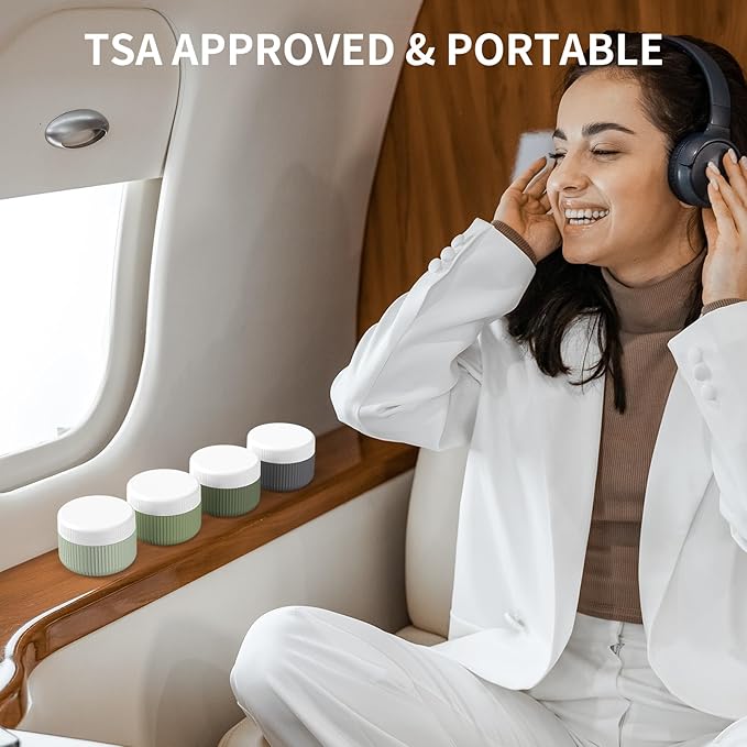 ME.FAN Travel Containers for Toiletries, TSA Approved 1.5 oz Silicone Cream Jars, Leak-proof Journey Containers, Trip Accessories with Lid for Cosmetic Face Hand 4 Pack White Lid - Desert Sage