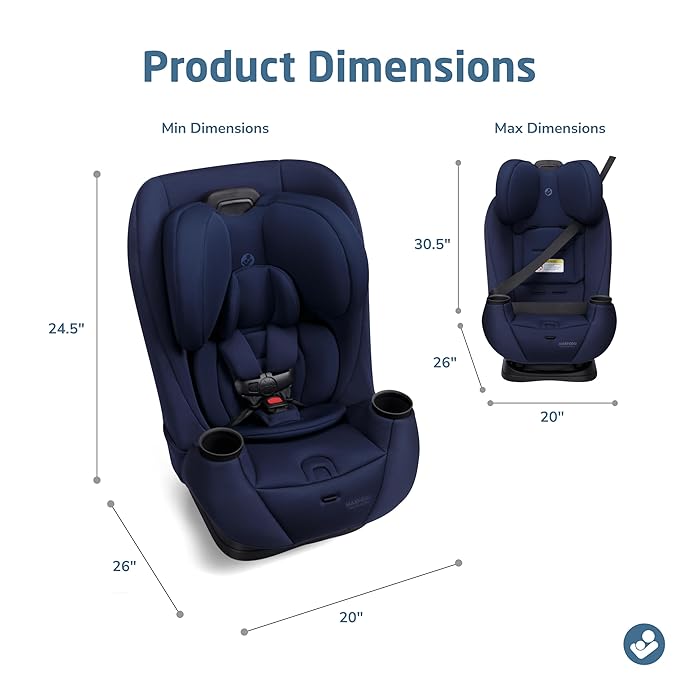 Maxi-COSI Pria 3-in-1 Convertible Car Seat, Infant to Toddler Car Seat, Easy-Install Harness, Machine-Washable Cover, 5-100 lbs, Seafaring