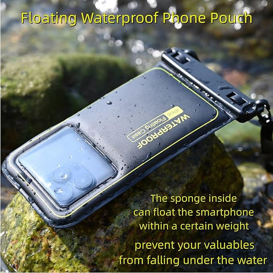 Waterproof Phone Pouch Floating, IP68 Waterproof Phone Case for iPhone 16 Pro 15 14 13 12 11 Pro Max Samsung Google, Dry Bag with Adjustable Lanyard, Up to 6.7'' Black