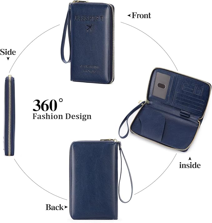 Leather RFID Blocking Passport Holder Travel Wallet, Passport Cover/Travel Wallet for Women/Men with