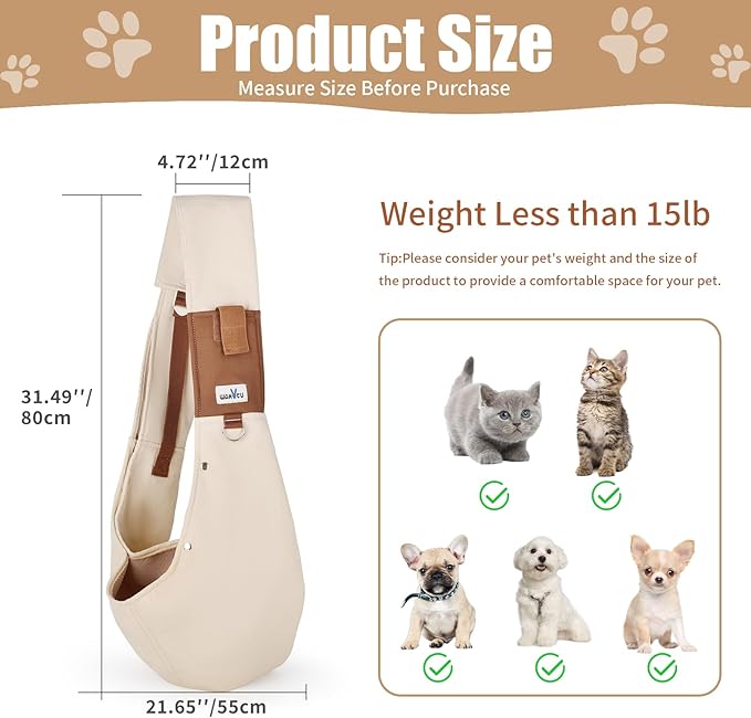 Dog Sling Carrier for Small Dogs - Front Dog Carrier with Adjustable Strap - Hands Free Pet Papoose Bag for Chest - Suitable for Puppy, Small Dogs, and Cats for Outdoor Travel,15 lbs