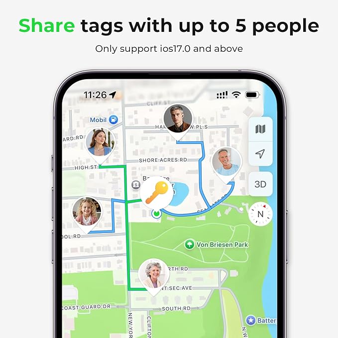 Air Tracker Tags 4 Pack Tag Set, Compatible with Apple Find My App (iOS Only), Key Finder and Item Tracker Smart Tag for Keys, Bags, Luggage, Pets, Wallet，Loud Beep,Replaceable Batteries(White)