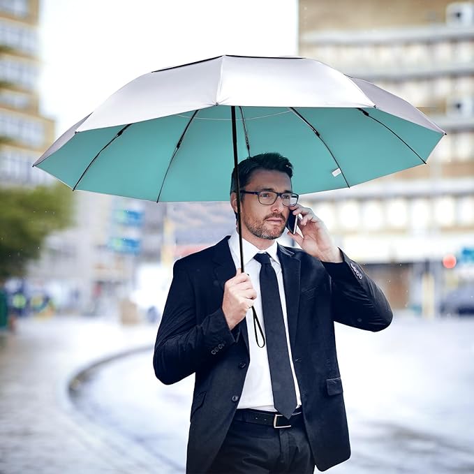 G4Free 46 Inch Inverted Small Travel Umbrella Compact, Reverse UPF 50+ UV Protection Umbrella 10 Ribs Windproof for Rain Double Canopy with Vent Automatic Open Close