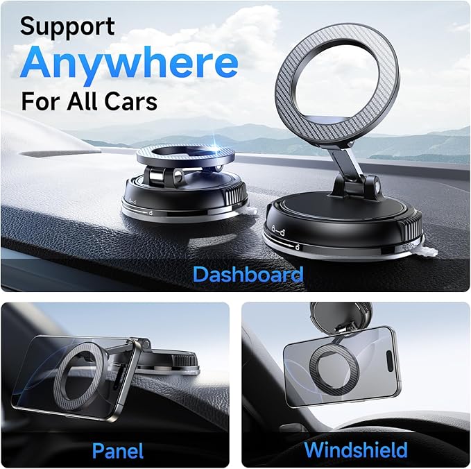 ANDERY Car Phone Holder for Magsafe [78+LBS Strongest Suction & 2400gf Magnetic] 360° Adjustable Car Phone Mount, Phone Holders for Your Car for iPhone 17 Pro Max 16 15 14 13 12 Air Plus, Carbon Fiber