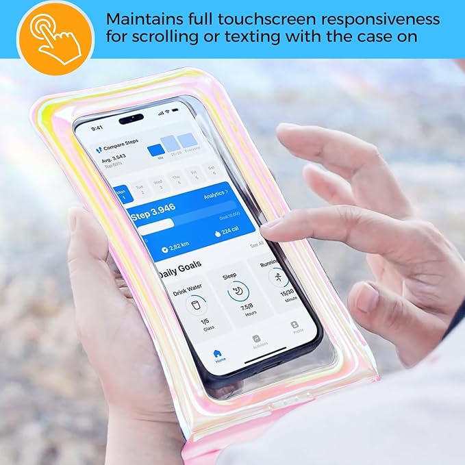 ProCase 2 Pack Floating Waterproof Phone Pouch Up to 7", IPX8 Floatable Underwater Phone Case Dry Bag for iPhone 17/Air 16 15 14 13 12 11 Pro Max Xs Max XR X 8 7 Plus SE/Galaxy S24 S23 S22 - PinkBlue