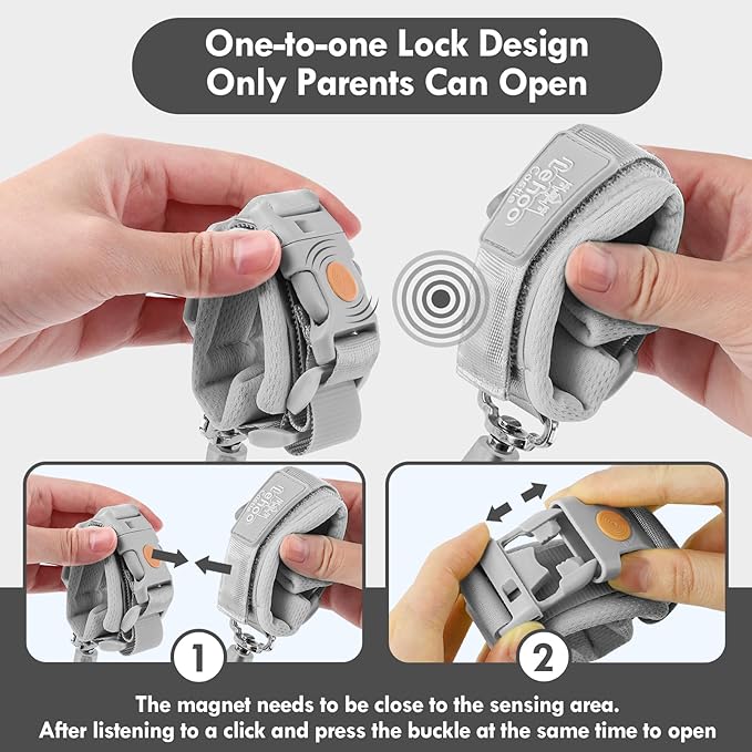 Lehoo Castle Toddler Leash Wrist, 4.9ft Kid Leash Wrist with Induction Lock, Anti Lost Wrist Link for Toddlers, Reflective Leash for Kids, Child Leashes for Toddlers (Grey)