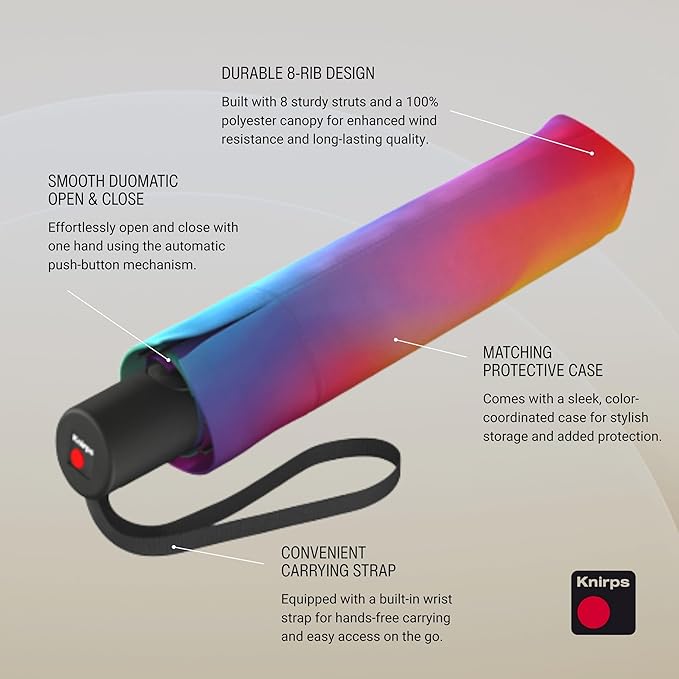 Knirps A.200 Medium Duomatic Windproof Umbrella for Adults – Automatic Open Close 38.5" Canopy, Travel Case Included