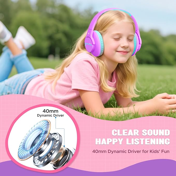 Nova1Lite Kids Wireless Active Noise Cancelling Headphones, Bluetooth 5.3, Safe Volume 74/85/94dB, Real 40H Battery, Type-C Fast Charging, boy Girl Built-in Mic for School Travel Airplane