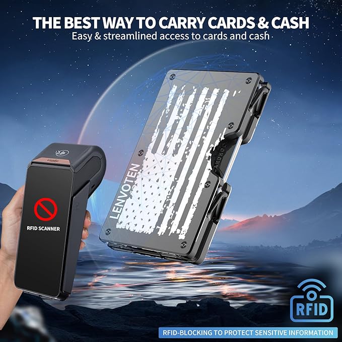 Wallet for Men, Money Clip Wallet with Cash Strap, Slim Card Wallet, RFID Blocking Card Holder, Holds up to 20 cards