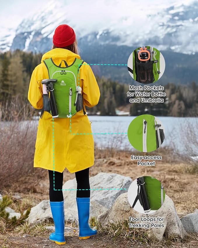 Small Hiking Backpack with Front Phone Holder, Packable Back pack with Chest and Waist Strap, Lightweight Daypack for Women Men