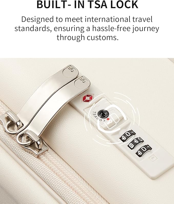 aji Expandable Top Opening 24 Inch Checked Luggage with Spinner Wheels, Large Suitcase with TSA Lock, Hard Shell Travel luggage Suitcases for Men Women, for 12+Days Travel, Coconut White