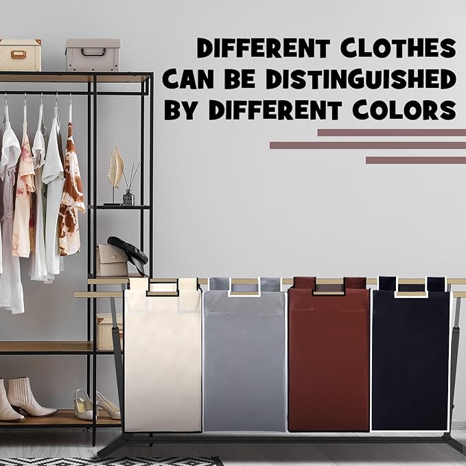 Bonuci 4 Pcs Laundry Sorter Replacement Bags Hamper Cart Removable Replacement Laundry Storage Organizer Bag Hamper Liner, No Hooks 14.76 x 8.66 x 21.65 Inch (Brown,Gray,White,Black)