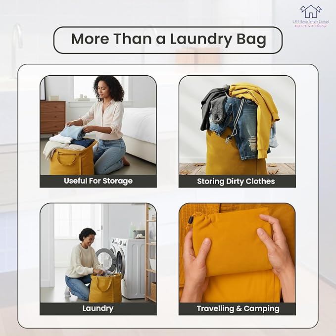 LFH Home Large Premium Cotton Canvas Laundry Bag with Drawstring and Handles Heavy Duty, Multi-Use, and Washable for Home, Travel, College or Storage 24x36 (Pack of 6)-Yellow