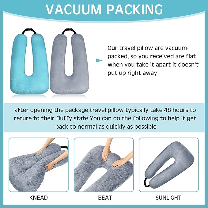 Barydat 2 Pcs Car Travel Pillow for The Back Seat 28 x 18 in Sleeping Reading Pillows for Long Distance Travel Car Cushion for Kids Adults Head and Body Support U Shaped Pad for Travel(Gray, Green)