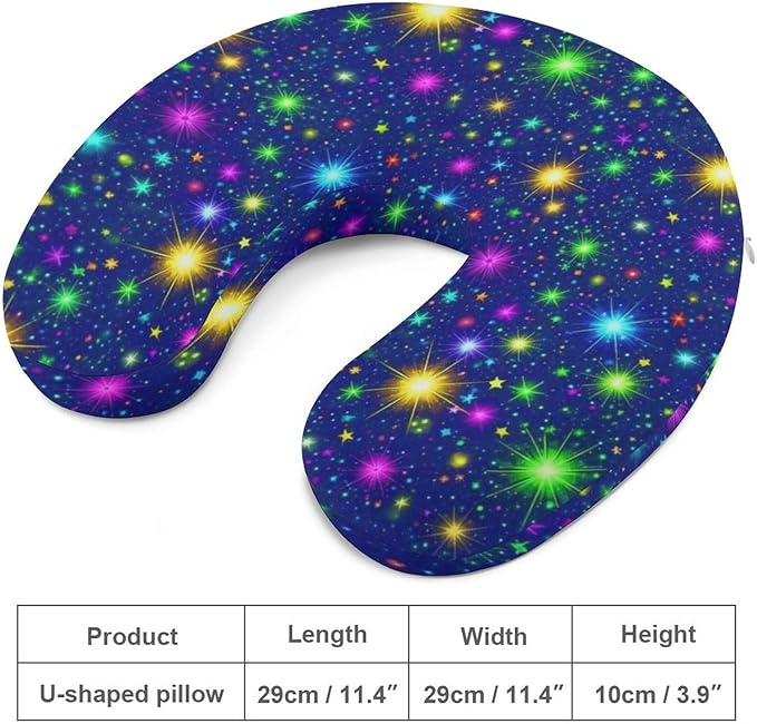 Pain Relief Travel Neck Pillow Colorful Galaxy Stars, Memory Foam U Shaped Support, Breathable Zip Cover for Airplane Car Office Men Women