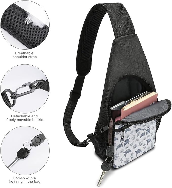 SWEET TANG Womens Fashion Gym Bags Anti Theft Crossbody Shoulder Chest Bag with Small Pocket, Multipurpose Daypack Bag for Cycling Traveling Hiking, Sea Turtle