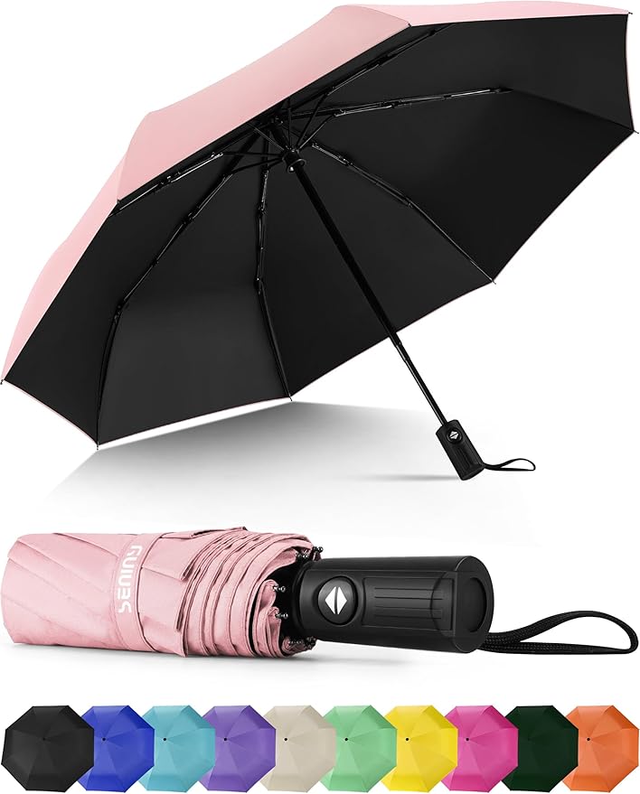 Seniny Windproof Travel Umbrella, Automatic Umbrellas for Rain, Portable & Compact Umbrellas for Backpack, Strong UV for Protection, Folding Small Sun Umbrella for Car, Walking