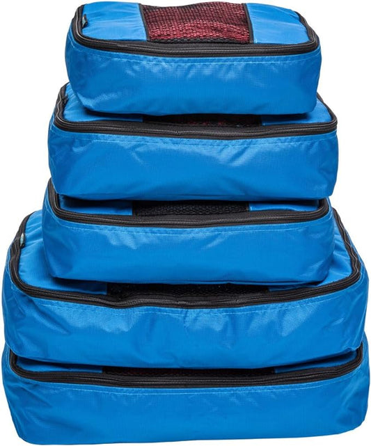 TravelWise Luggage Packing Organization Cubes 5 Pack, Blue, 2 Small, 2 Medium, 1 Large