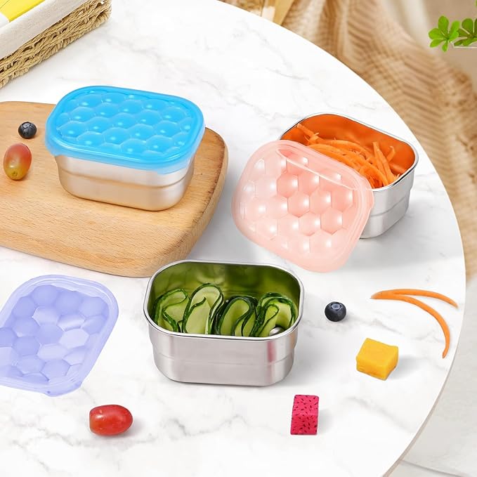 Snack Pro - Small (1 CUP) Stainless Steel Snack Containers for Kids | Easy Open Leak Proof Food Containers with Silicone Lids - Perfect Metal Toddler Lunch Box for Daycare and School (8oz*3)