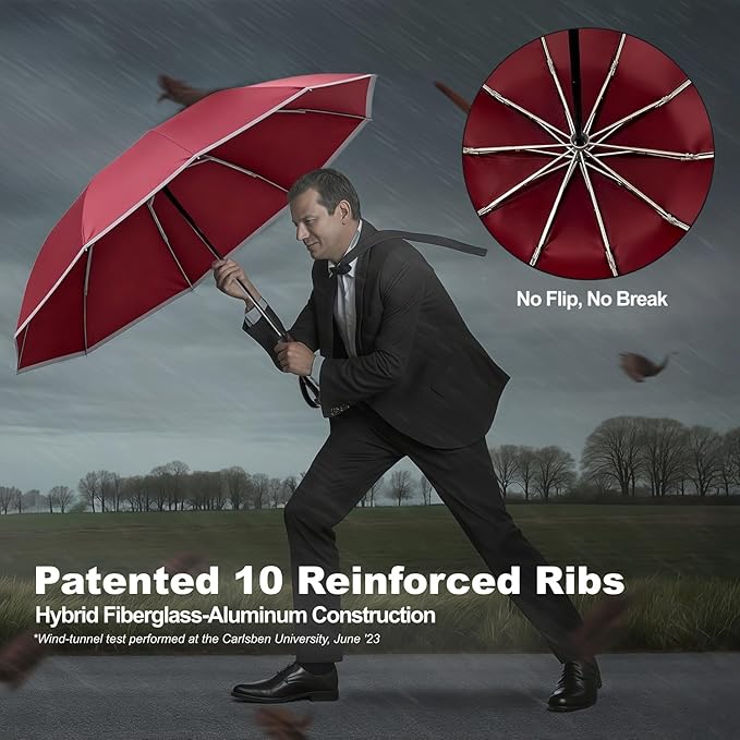 Rappeo 4-in-1 Inverted Travel Umbrella Compact, Automatic Large Umbrellas for Rain & Sun, Portable Windproof Umbrella for Backpack, Reverse Folding Umbrella for UV with Reflective Strips,Lightweight