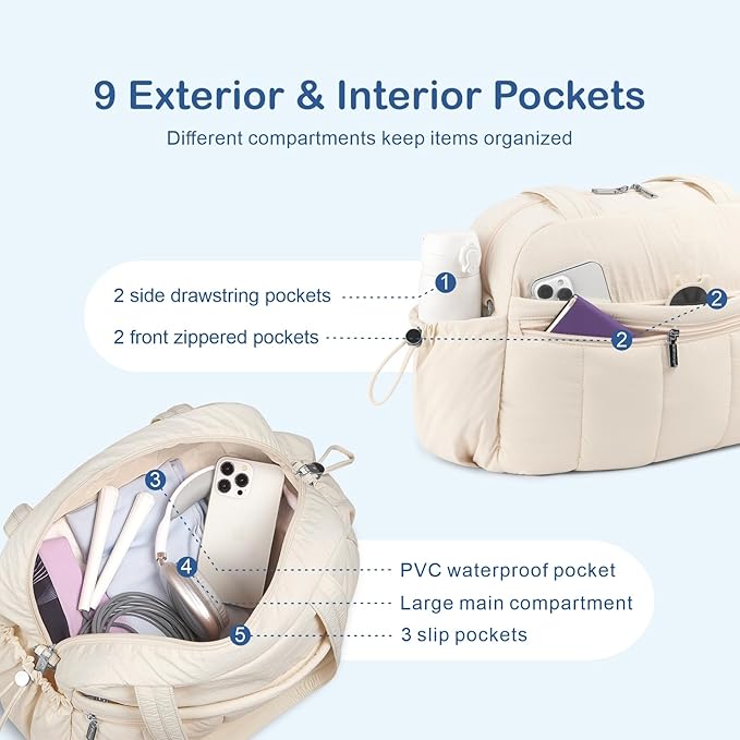 TOPDesign Travel Duffel Bag for Women, Puffer Gym Bag Sports Tote with Wet Pocket, Carry On Weekender with Luggage Sleeve (Bandanna)