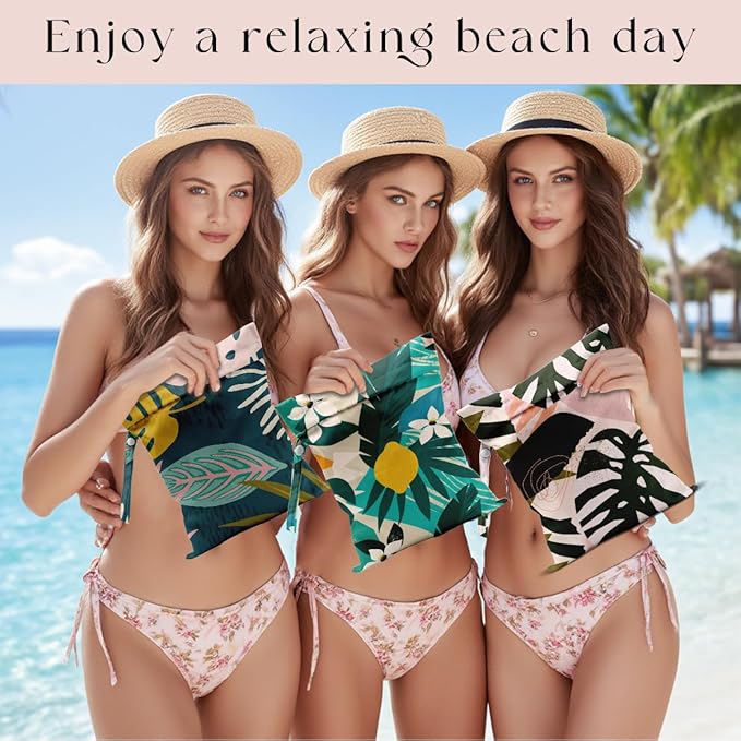 3 Pcs Wet Bag, Wet Dry Bag, Waterproof Aloha Bags, Small Laundry Bags, for Swimsuit, Pool, Travel, Beach, Diapers, Makeup Cruise Ship Essentials, Leaves Decor Travel for Women