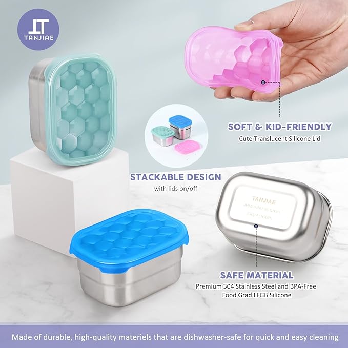 Snack Pro - Small (1 CUP) Stainless Steel Snack Containers for Kids | Easy Open Leak Proof Food Containers with Silicone Lids - Perfect Metal Toddler Lunch Box for Daycare and School (8oz*3)