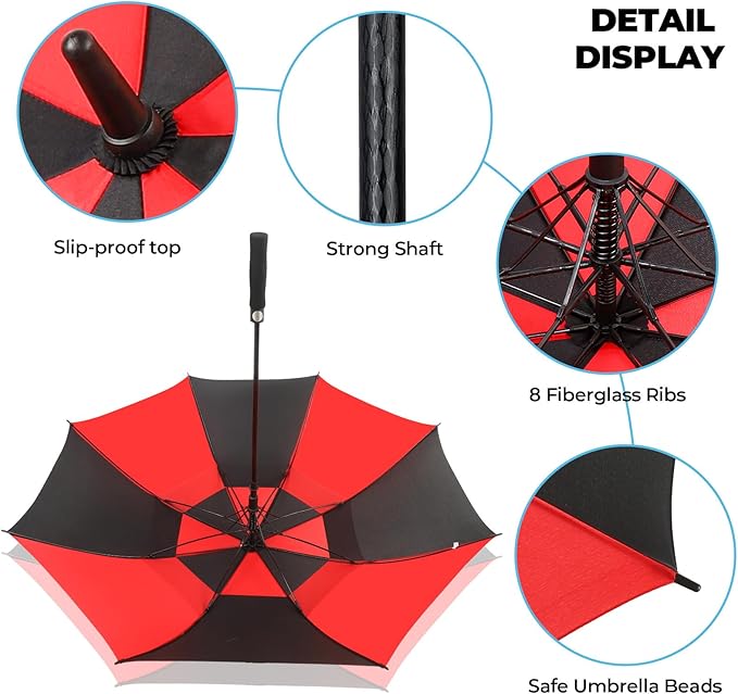 ZDSSM Automatic Open Golf Umbrella, 54/62/68/72 inch Extra Large Oversize Double Canopy Vented Stick Umbrellas, Windproof Waterproof Umbrella for Men And Women
