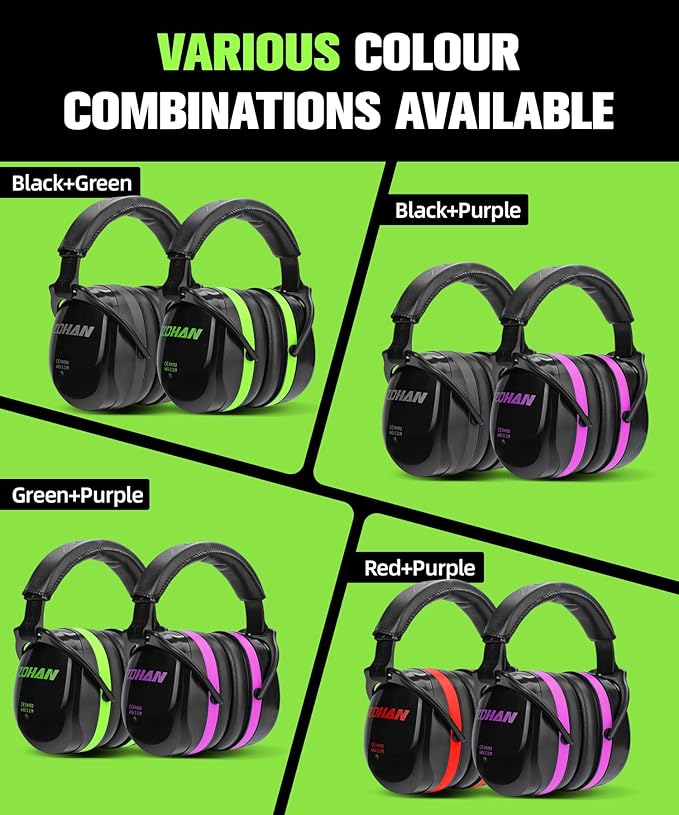 ZOHAN 012 Noise Reduction Earmuffs 2 Packs for Hearing Protection, NRR 28dB Adjustable Safety Ear Muffs for Mowing, Autism