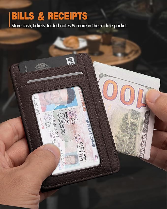 RUNBOX Slim ID Cases Minimalist Front Pocket RFID Blocking Leather Wallets for Men and Women Card Holder Wallets Gifts for men